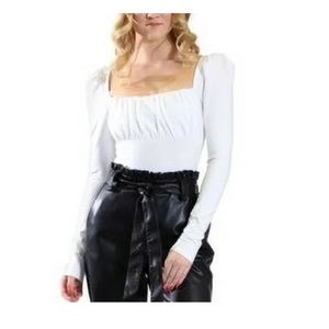 Kit & Sky Women's Puff Sleeve Square Neck Bodysuit White